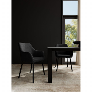 Lot de 2 chaises de salle à manger gris foncé avec accoudoirs et pieds métal - LIZZY