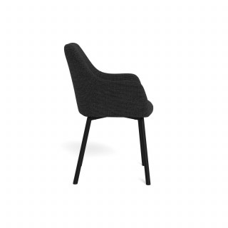 Lot de 2 chaises de salle à manger gris foncé avec accoudoirs et pieds métal - LIZZY