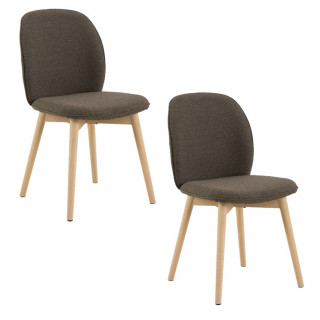 Lot de 2 chaises taupe en tissu bouclé et pieds en bois – LOUISE