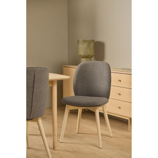 Lot de 2 chaises taupe en tissu bouclé et pieds en bois – LOUISE