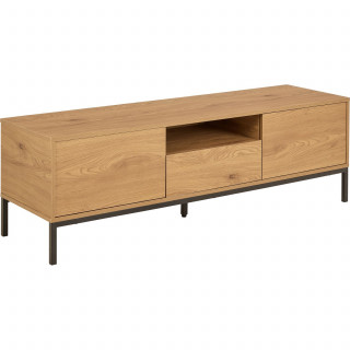 Meuble TV 2 portes et 1 tiroir en bois effet chêne et pieds métal noir – SIRENE