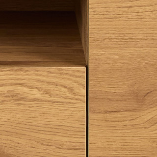 Meuble TV 2 portes et 1 tiroir en bois effet chêne et pieds métal noir – SIRENE