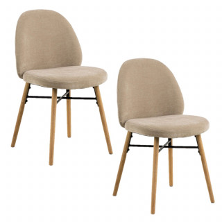 Lot de 2 chaises beige en tissu et pieds bois - CLARA