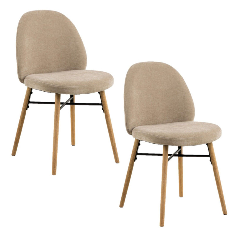 Lot de 2 chaises beige en tissu et pieds bois - CLARA