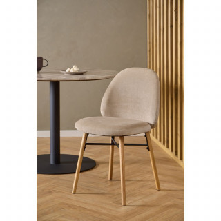 Lot de 2 chaises beige en tissu et pieds bois - CLARA