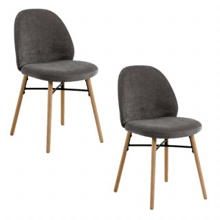 Lot de 2 chaises gris en tissu et pieds bois - CLARA