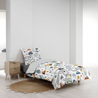 Parure de lit enfant PETIT BOLIDE - Coton 42 fils/cm² - 140 x 200 cm - Bleu