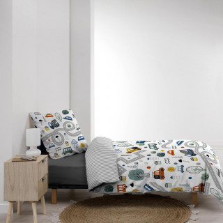 Parure de lit enfant PETIT BOLIDE - Coton 42 fils/cm² - 140 x 200 cm - Bleu