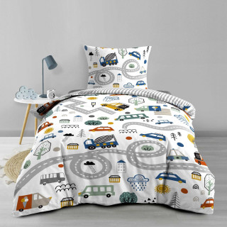 Parure de lit enfant PETIT BOLIDE - Coton 42 fils/cm² - 140 x 200 cm - Bleu