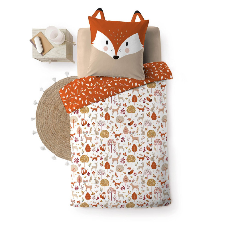 Parure de lit enfant réversible ROXY - Coton 42 fils/cm² - 140 x 200 cm - Marron