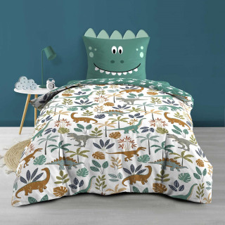 Parure de lit enfant réversible DINO - Coton 42 fils/cm² - 140 x 200 cm - Vert