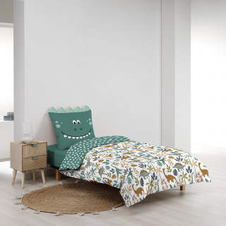 Parure de lit enfant réversible DINO - Coton 42 fils/cm² - 140 x 200 cm - Vert