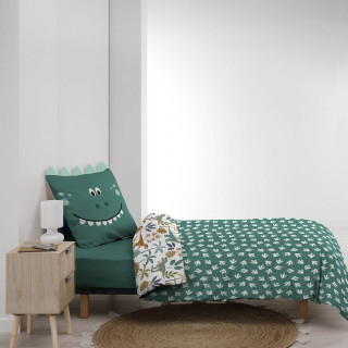Parure de lit enfant réversible DINO - Coton 42 fils/cm² - 140 x 200 cm - Vert