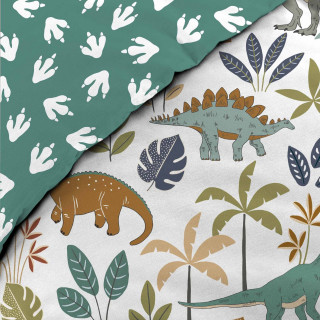 Parure de lit enfant réversible DINO - Coton 42 fils/cm² - 140 x 200 cm - Vert