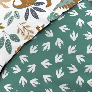 Parure de lit enfant réversible DINO - Coton 42 fils/cm² - 140 x 200 cm - Vert