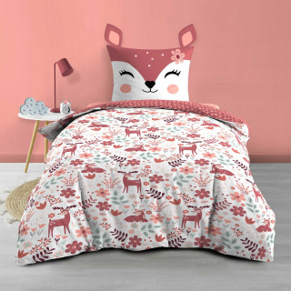 Parure de lit enfant réversible BICHETTE - Coton 42 fils/cm² - 140 x 200 cm - Rose