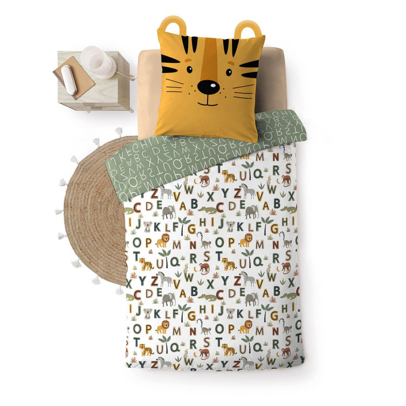 Parure de lit enfant réversible TIGRY - Coton 42 fils/cm² - 140 x 200 cm - Vert
