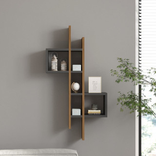 Etagère murale asymétrique décor noyer et gris foncé - ALBA