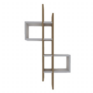 Etagère murale asymétrique décor chêne et blanc - ALBA