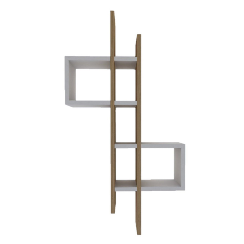 Etagère murale asymétrique décor chêne et blanc - ALBA