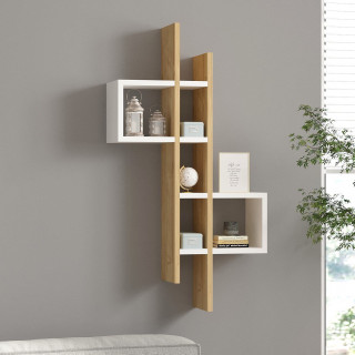 Etagère murale asymétrique décor chêne et blanc - ALBA