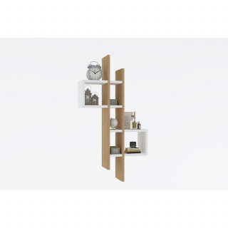 Etagère murale asymétrique décor chêne et blanc - ALBA