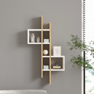 Etagère murale asymétrique décor chêne et blanc - ALBA