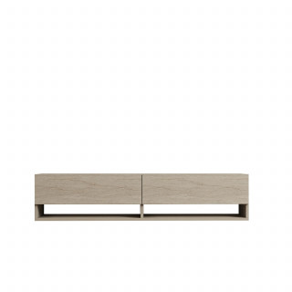 Meuble TV suspendu 2 portes basculantes effet travertin - SIENNA