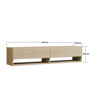 Meuble TV suspendu 2 portes basculantes effet travertin - SIENNA