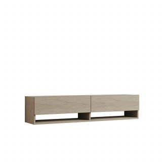 Meuble TV suspendu 2 portes basculantes effet travertin - SIENNA