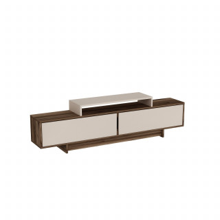 Meuble TV 2 portes basculantes décor noyer et beige - NOELINE