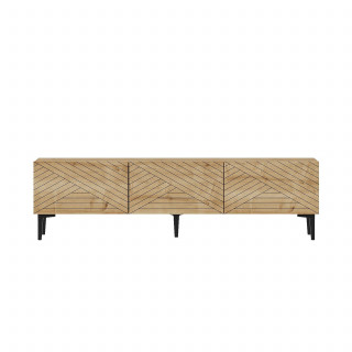 Meuble TV 3 portes basculantes motif chevron décor chêne - MATEO