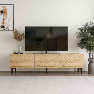 Meuble TV 3 portes basculantes motif chevron décor chêne - MATEO