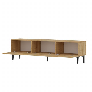Meuble TV 3 portes basculantes motif chevron décor chêne - MATEO