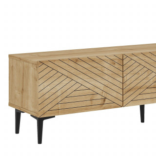 Meuble TV 3 portes basculantes motif chevron décor chêne - MATEO