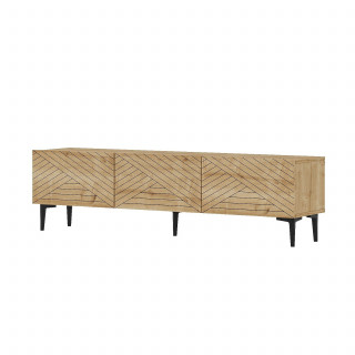 Meuble TV 3 portes basculantes motif chevron décor chêne - MATEO
