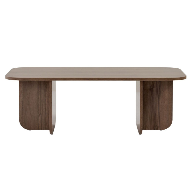 Table basse design plateau arrondi décor noyer - LEANDRO
