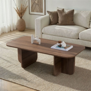 Table basse design plateau arrondi décor noyer - LEANDRO