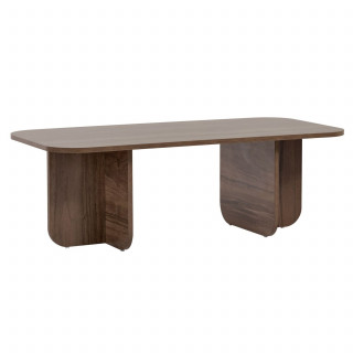 Table basse design plateau arrondi décor noyer - LEANDRO