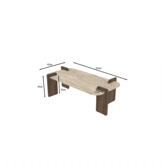 Table basse design effet travertin et noyer - ROMANE