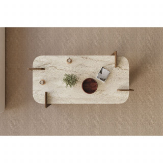 Table basse design effet travertin et noyer - ROMANE