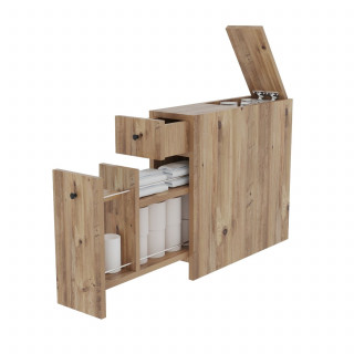 Meuble de rangement WC et salle de bain 2 tiroirs et 1 porte décor chêne