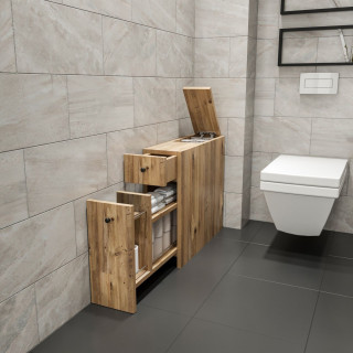 Meuble de rangement WC et salle de bain 2 tiroirs et 1 porte décor chêne