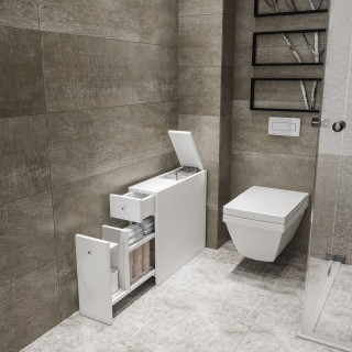Meuble de rangement WC et salle de bain 2 tiroirs et 1 porte Blanc