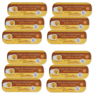 Lot 12x Filets de maquereaux grillés au naturel - Conserve 120g