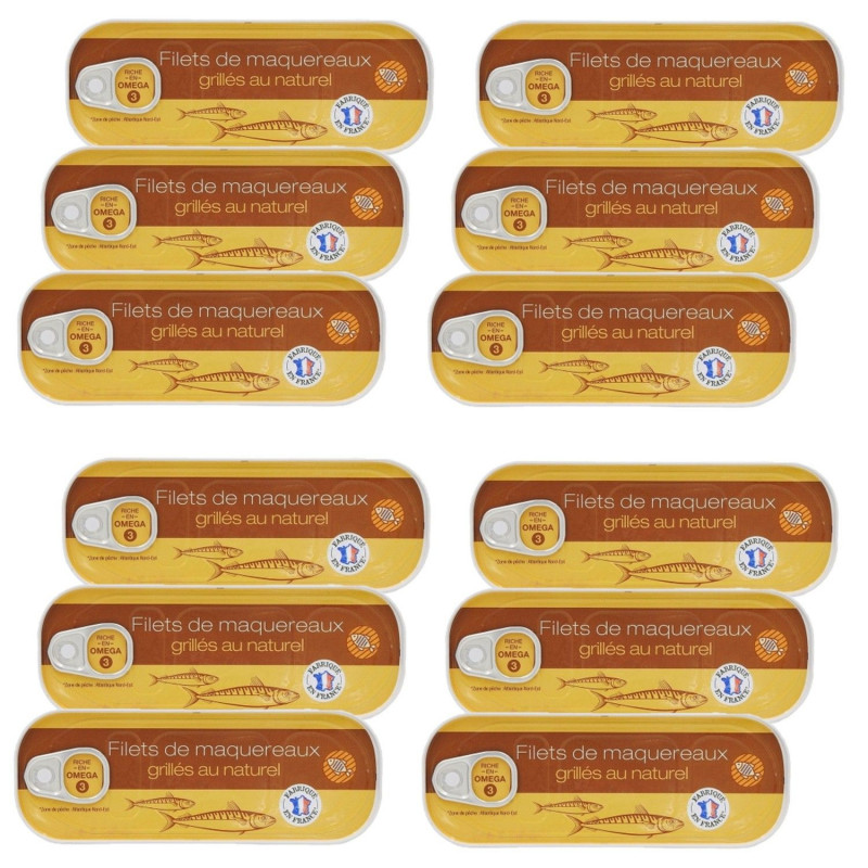 Lot 12x Filets de maquereaux grillés au naturel - Conserve 120g