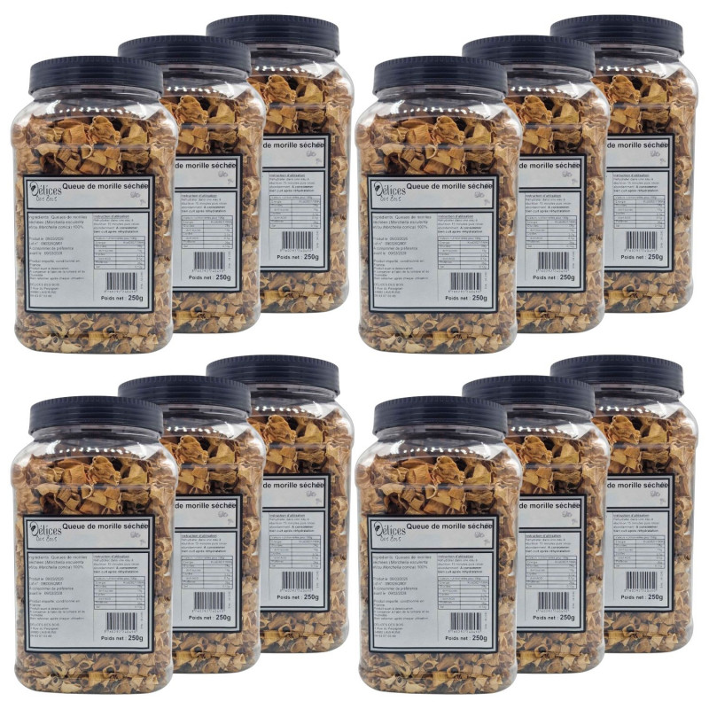 Lot 12x Queues de morilles séchées - Pot 250g
