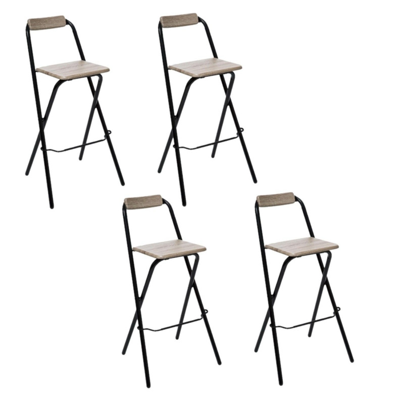 Lot de 4 Chaises de bar pliante Louna - H. 97,5 cm - Beige