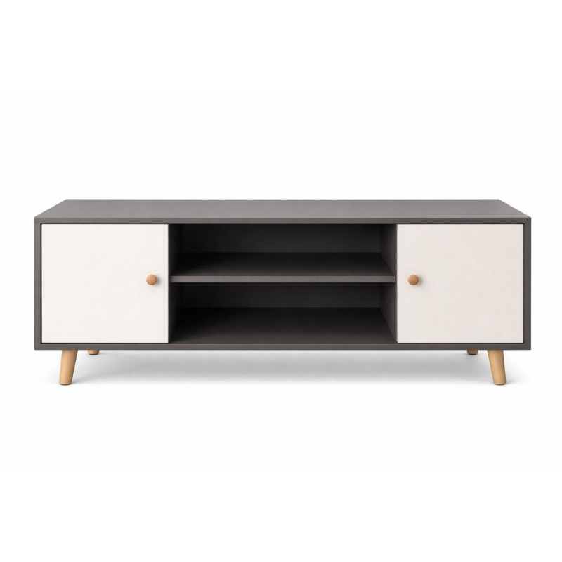 Meuble TV design Samy - L. 120 x H. 50 cm - Blanc et gris foncé