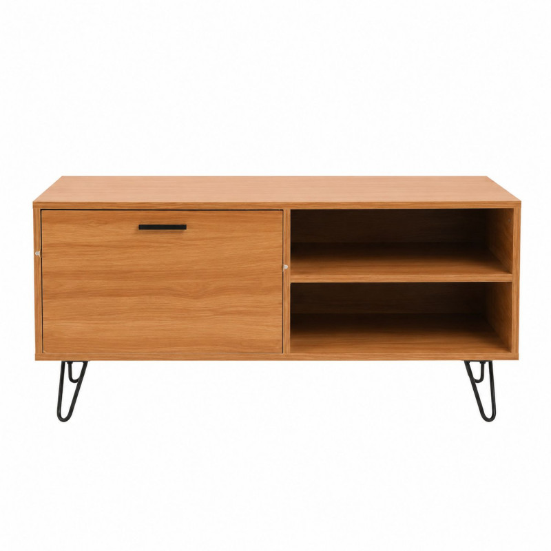 Table basse design bois et métal Oleana - L. 110 x H. 53 cm - Marron et bois